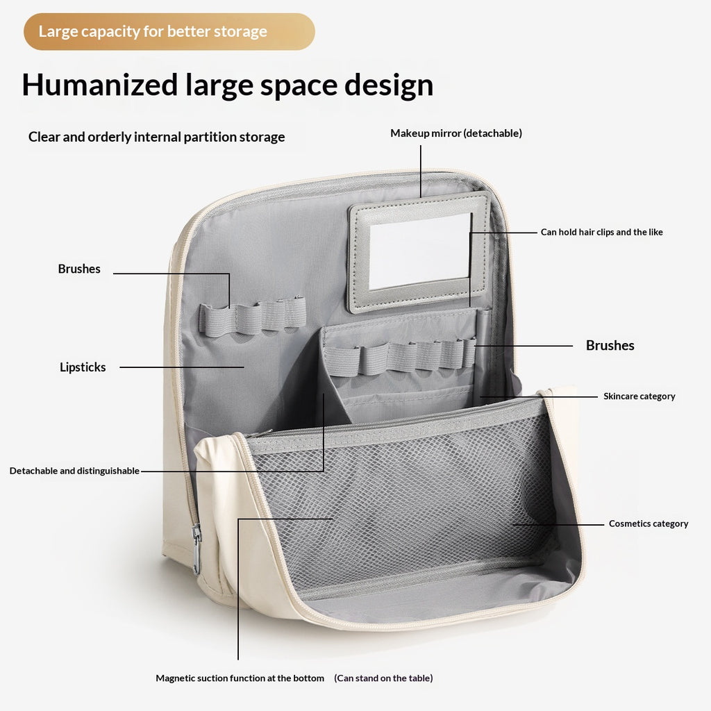Sac cosmétique vertical grande capacité avec miroir portable