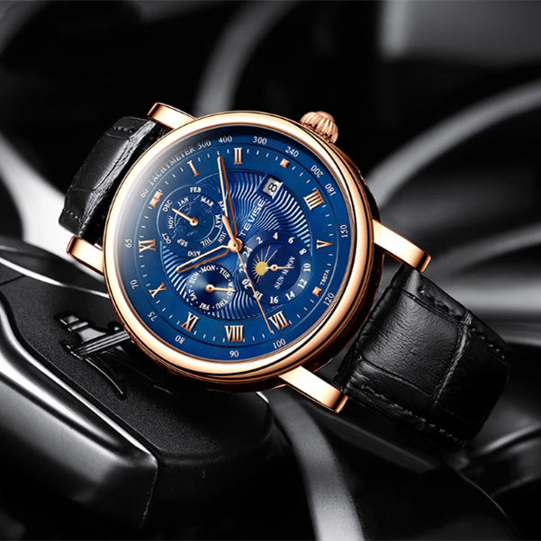 Mécanique homme avec Tourbillon Phase de lune haut de gamme et Starry Sky Design Résistant à l'eau