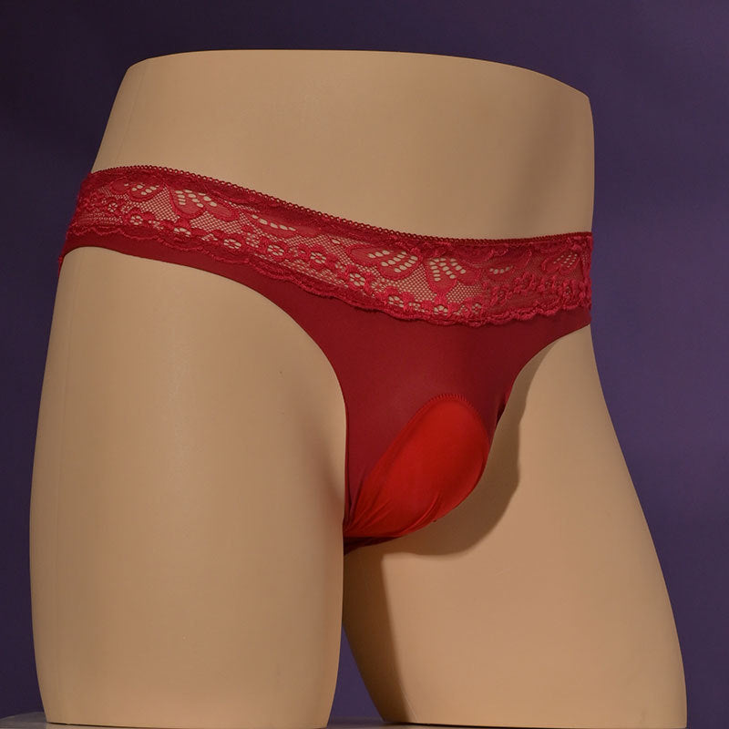 Romantique Dentelle Slip Homme Confortable Soie Glace Respirante Pantalon élastique