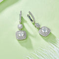 S925 Sterling Silver Double Halo Drop Cushion Cut Earrings