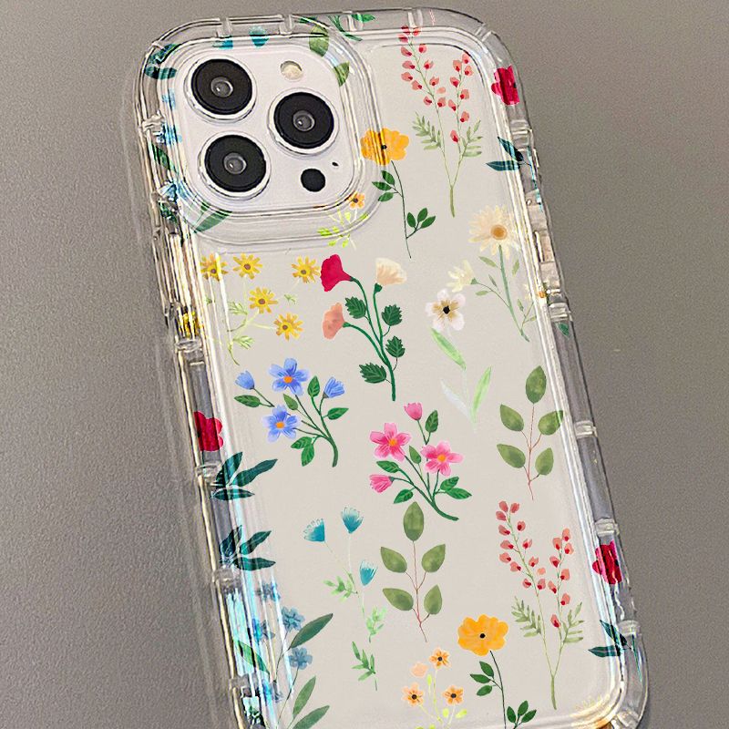 Cas de téléphone spatial transparent et entièrement inclus Floral