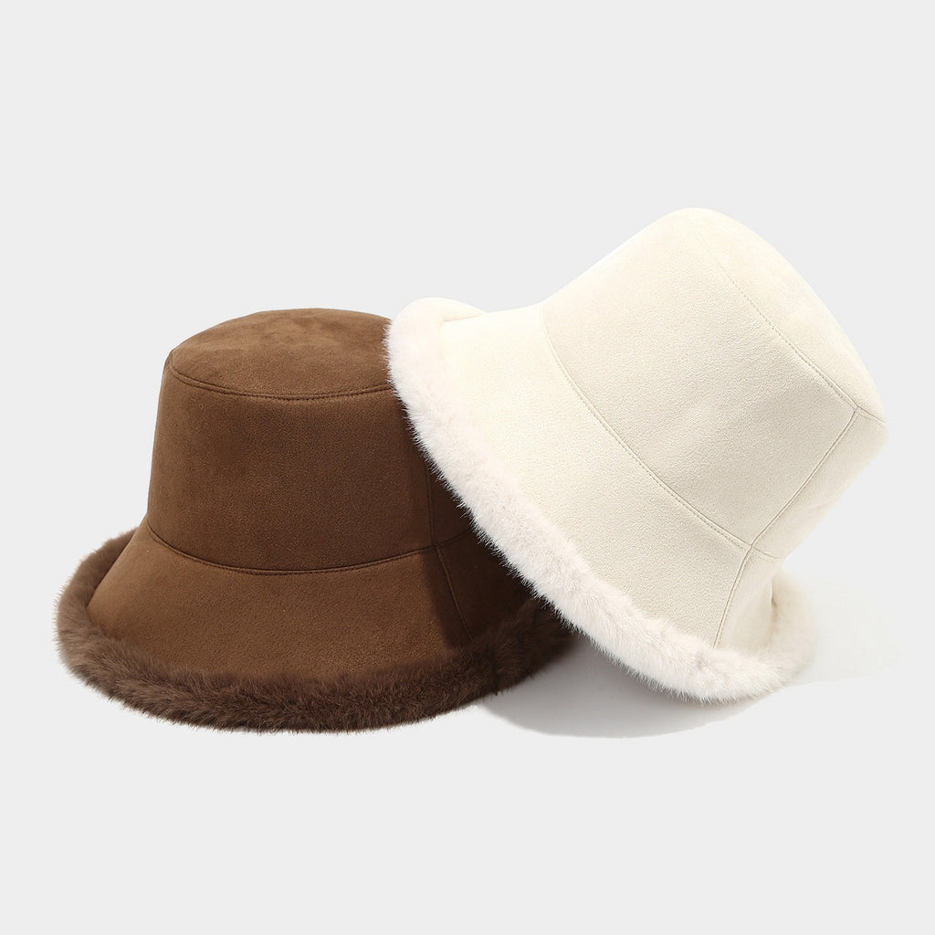 Chapeau de seau double-sidé Chapeau de pêcheur chaud en peluche épais pour femmes