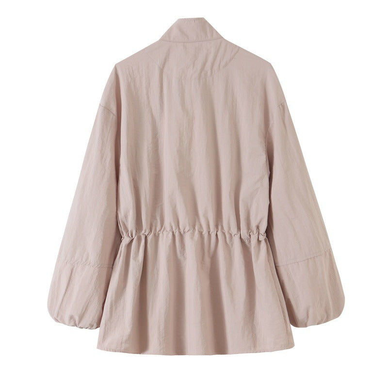 Veste d'automne de style Workwear Ceinture de mi-longueur Stand-collar Trench Coat
