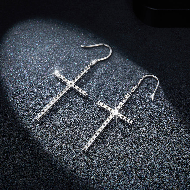 S925 Sterling Silver Moissanite Pave Hook Drop Earrings with GRA Certificate