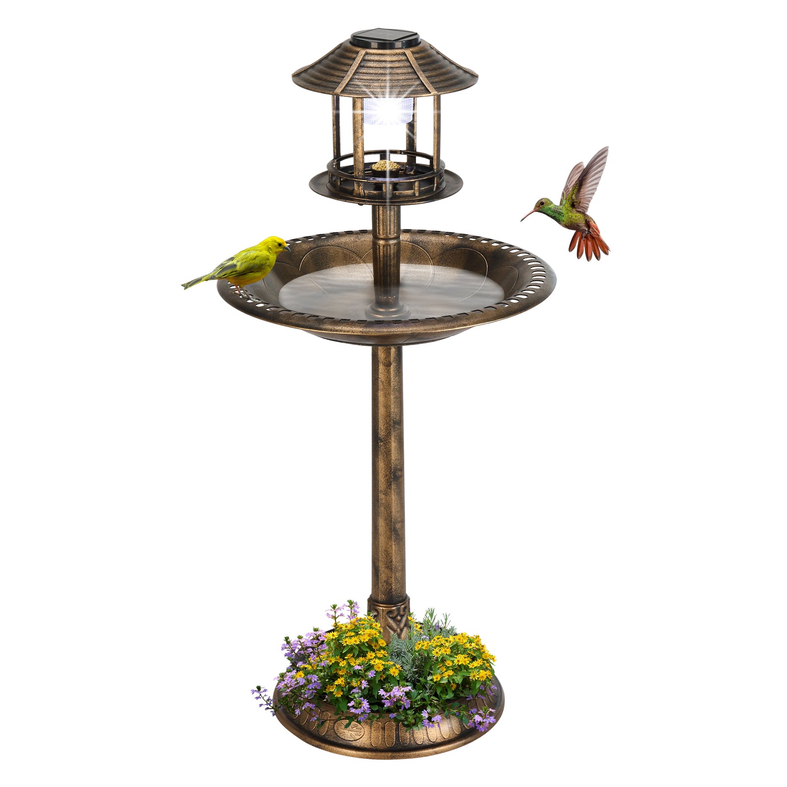 Bronze, avec lumière solaire, bain d'oiseau 51x51x106cm