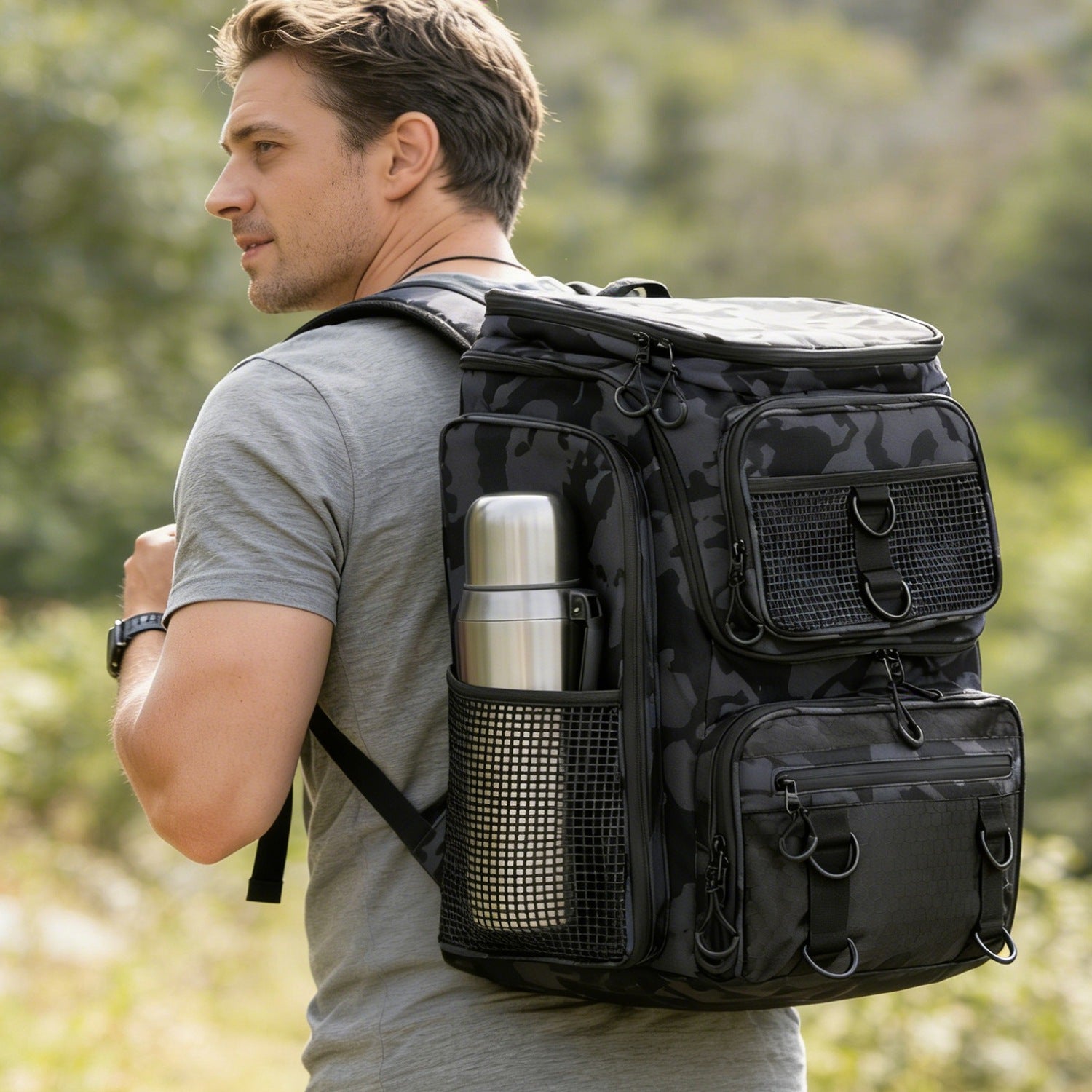42L 11Gal sac à dos de pêche grande capacité de pêche sac de rangement avec porte-rodes 16 P
