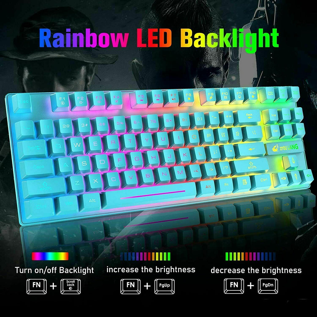 T87 sans fil jeu clavier et souris Rainbow rétroéclairé pour PC Mac PS4 Xbox One