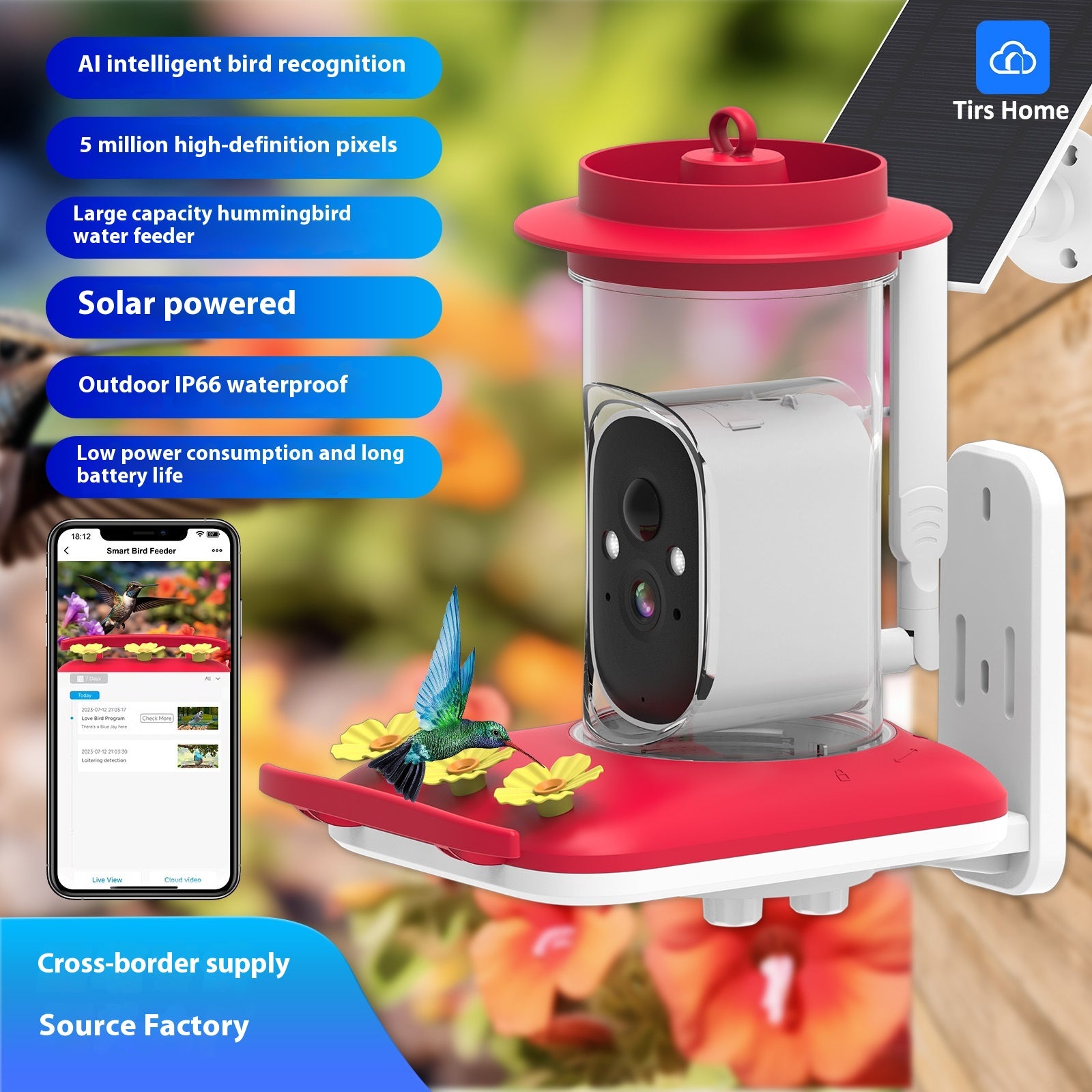 Intelligent Visual Cummingbird Water Feeder 5MP Pixel Outdoor HD
