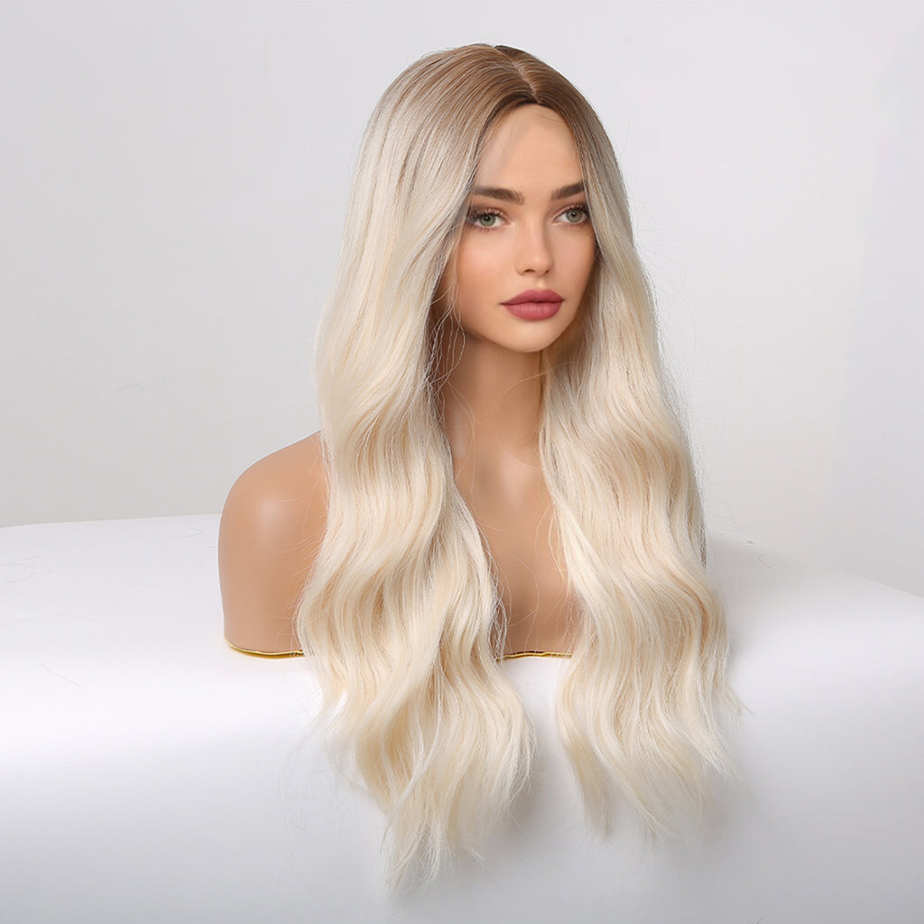 Perruque synthétique Blonde bouclée Perruque longue Coiffure