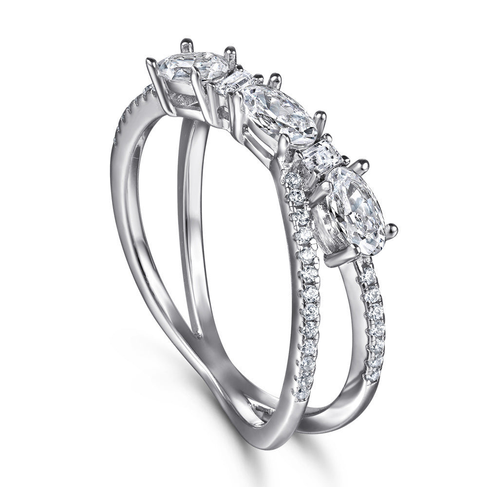Anneaux 925 Argent Rotary Cross Denier Zircon Anneau de fiançailles pour femmes