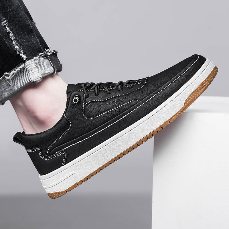 Cowhide homme Conseil Chaussures Bas épais Retro tendance plat couture faite à la main