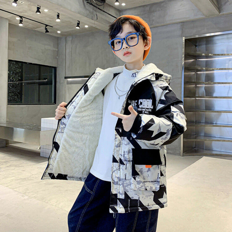 Garçons épais velours vêtements de coton Moyens et grands enfants Camouflage Parka