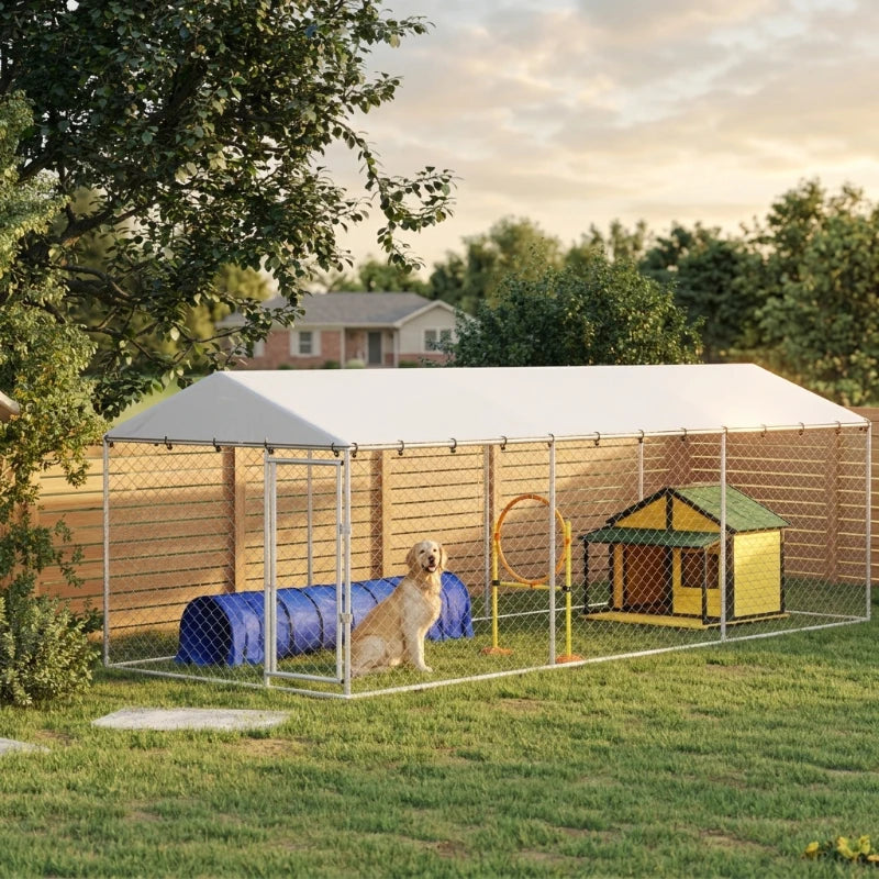 20' X 7.5' X 6.5' Outdoor Dog Kennel for Small Medium Large Dogs with Waterproof Cover