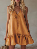 Vêtements pour femmes European and American Women's Solid Color Col V Robe décontractée sans manches