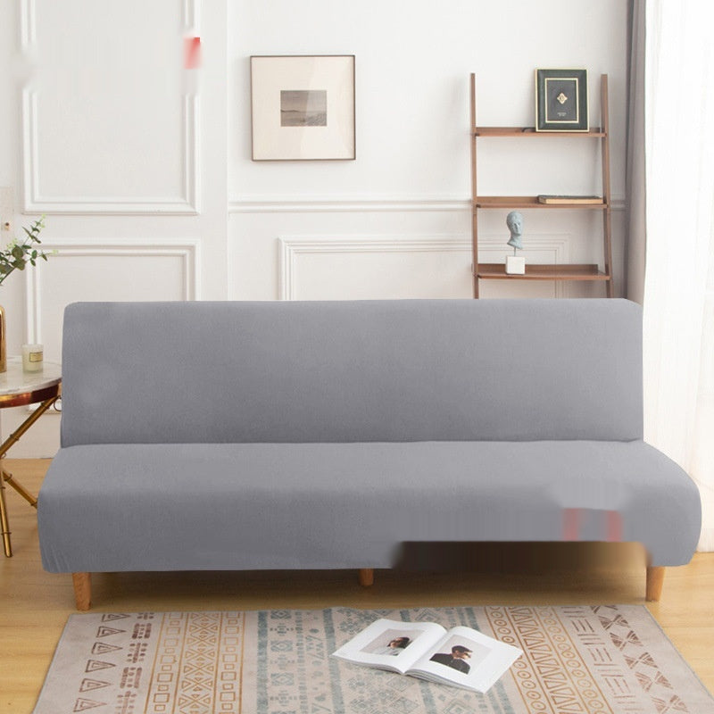 Housse de canapé en tissu monocolore sans bras haute-élastique entièrement fermée