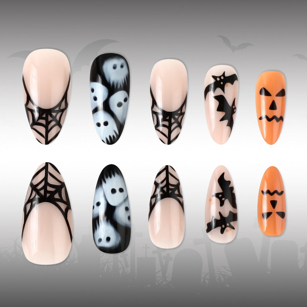 Les ongles Glossy Press-on en forme d'amande d'Halloween