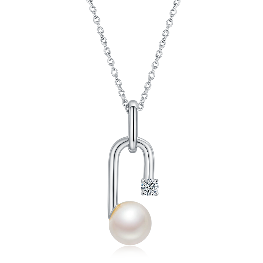 S925 Argent Sterling Collier naturel de perles d'eau douce 45cm U-Shape Design géométrique 3 Col