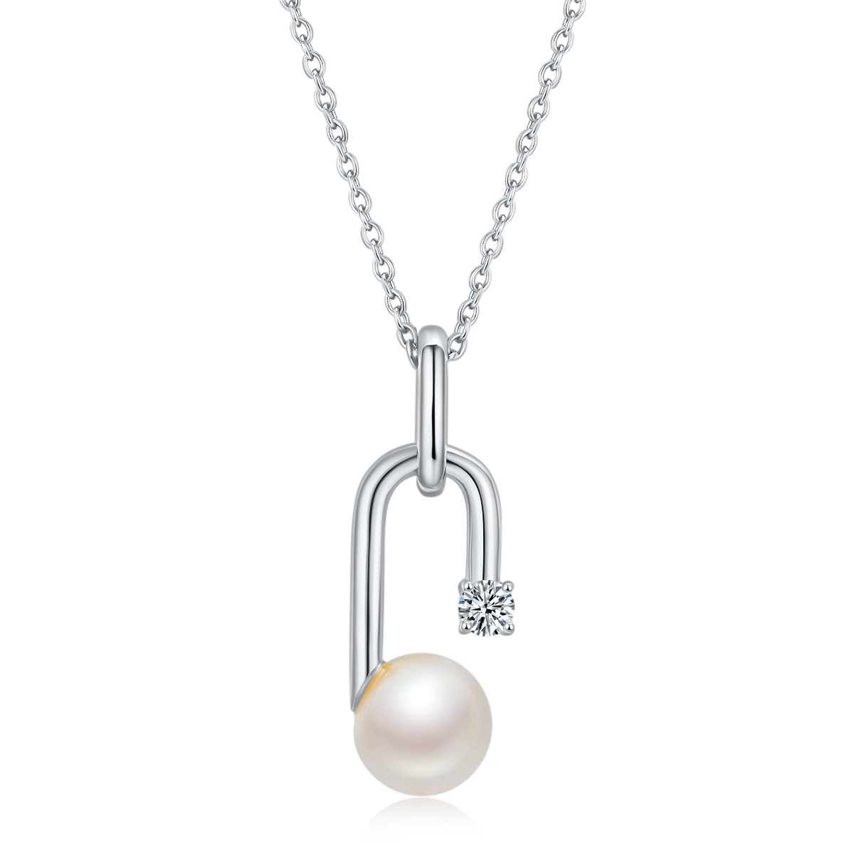 S925 Argent Sterling Collier naturel de perles d'eau douce 45cm U-Shape Design géométrique 3 Col