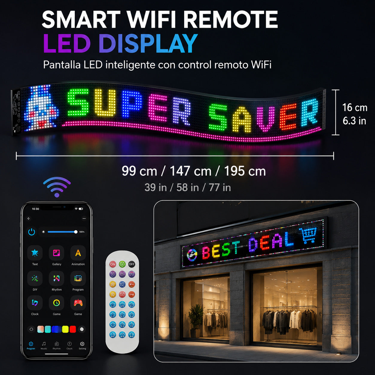 Affichage LED flexible compatible avec le contrôle de l'application