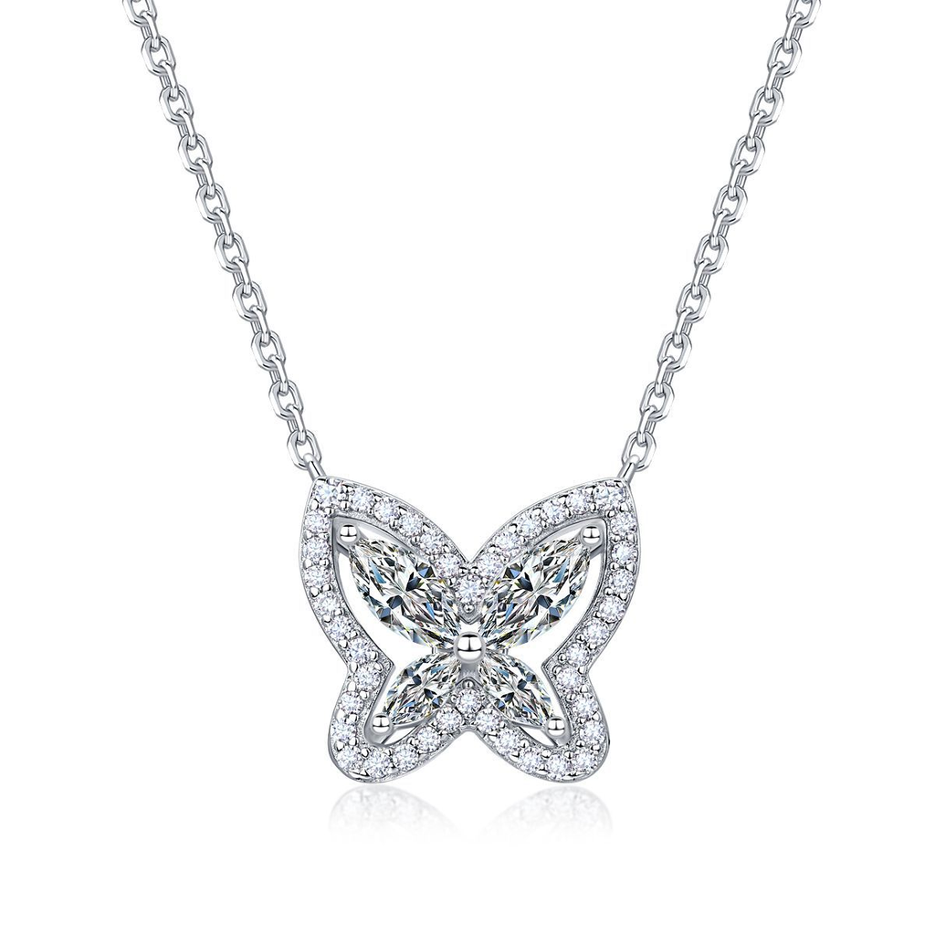 S925 Argent sterling Marquise Coupe D Couleur VVS1 Moissanite Collier papillon Argent Or D