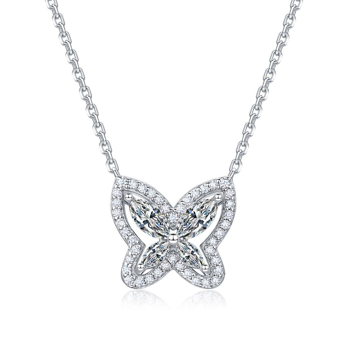 S925 Argent sterling Marquise Coupe D Couleur VVS1 Moissanite Collier papillon Argent Or D