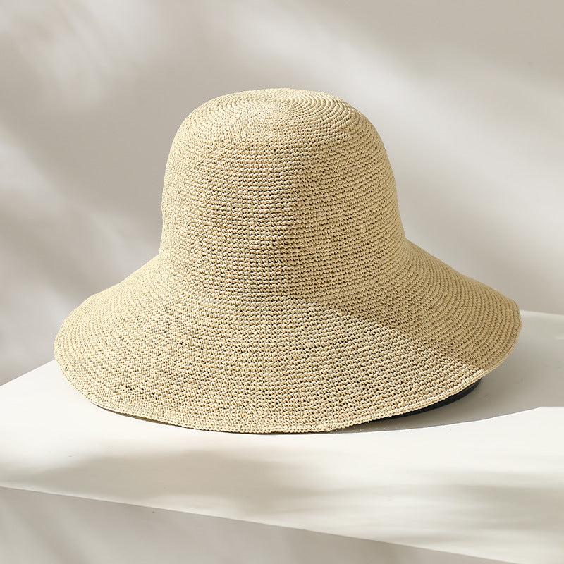 Chapeau de paille Femmes Style Chapeau de soleil Grandes têtes Circonférence Chapeau d'été polyvalent