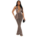La mode européenne et américaine Sexy Leopard Femme Imprimer Halterneck Arm-Covering Jumpsuit