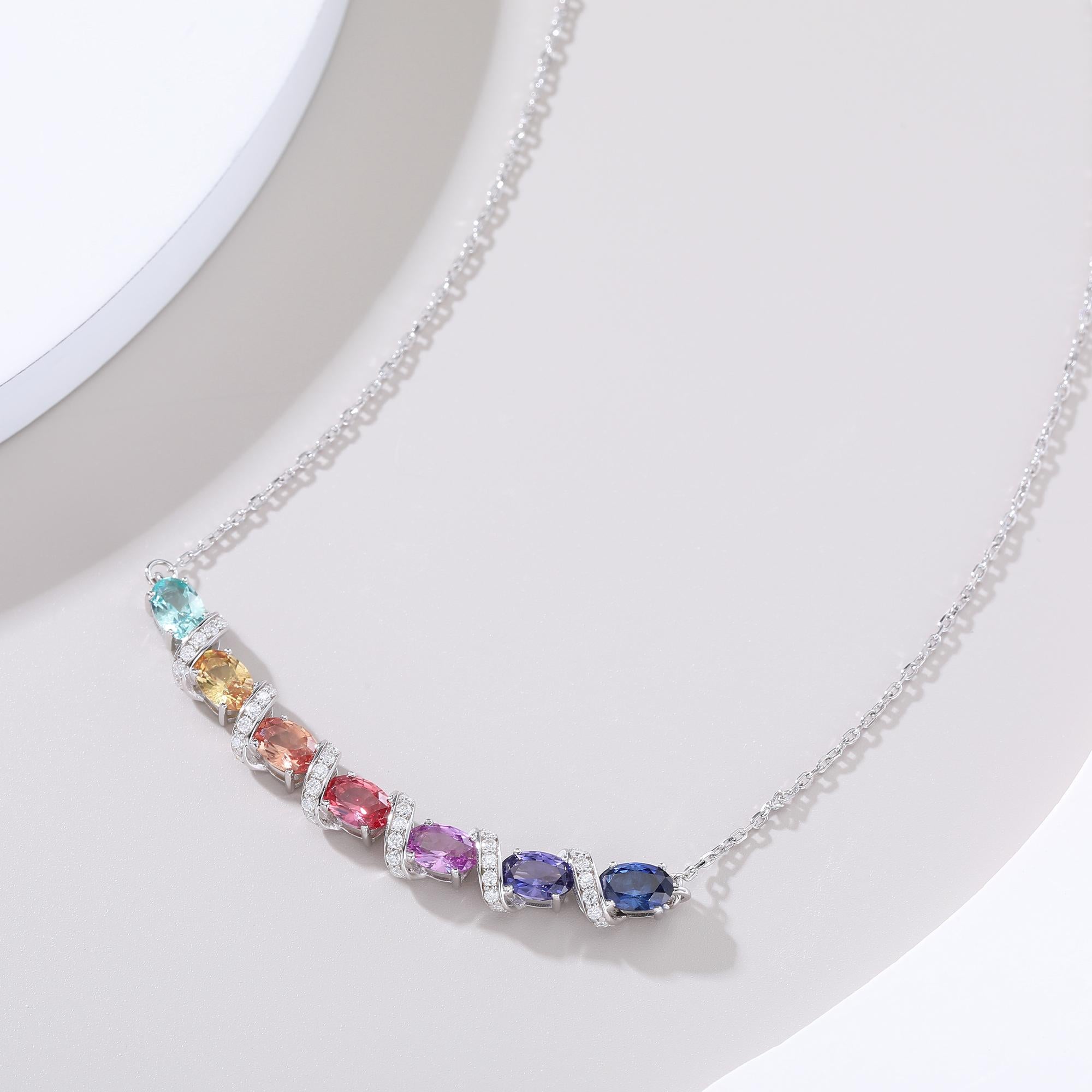 S925 Collier de pierre gemme en arc-en-ciel en argent sterling Lab-Grown 45cm Coupe ovale avec couleur D VVS1 M