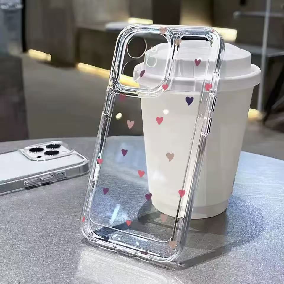 Boîtier de téléphone spatial transparent en forme de coeur coloré