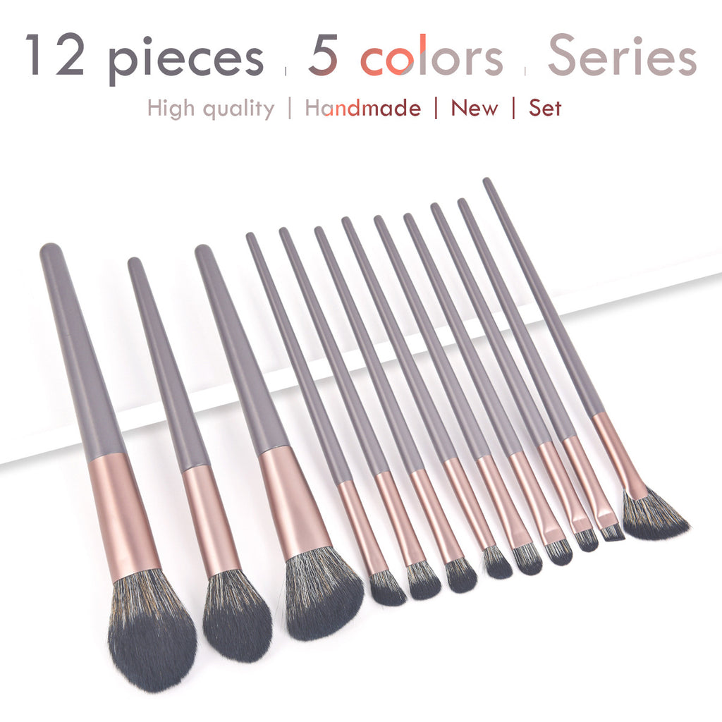 Set de brosse de maquillage 12 pièces avec 4 couleurs et un sac de maquillage