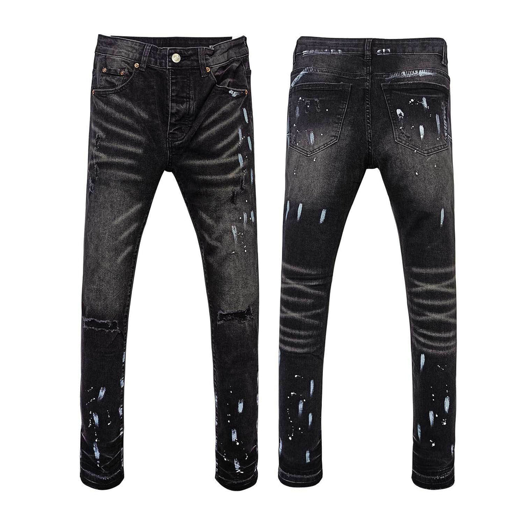 American High Street Ripped Stretch Paint Splash Straight Jeans Hommes
