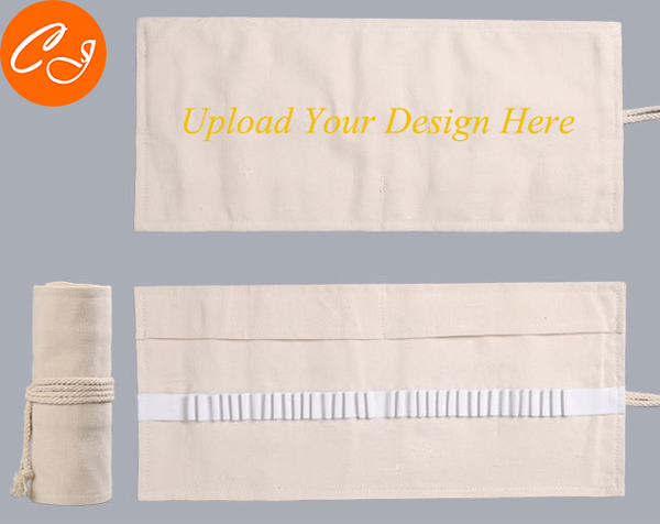 Toile Pencil Wrap Roll Up Pencil Case Porte-stylo Sac de rangement Pouch Print with Custom Desi