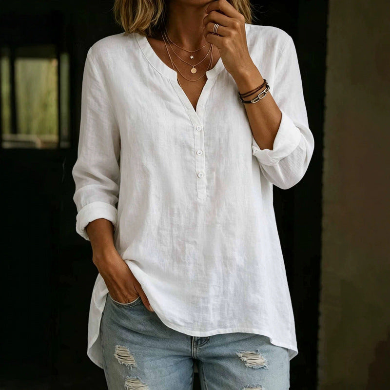 Chemise à boutons à point fixe en couleur solide pour femmes