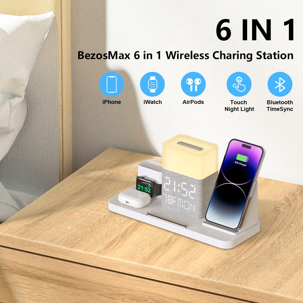 6-en-1 Ensemble de recharge sans fil Touch Night Light Téléphone mobile Bluetooth temps de synchronisation