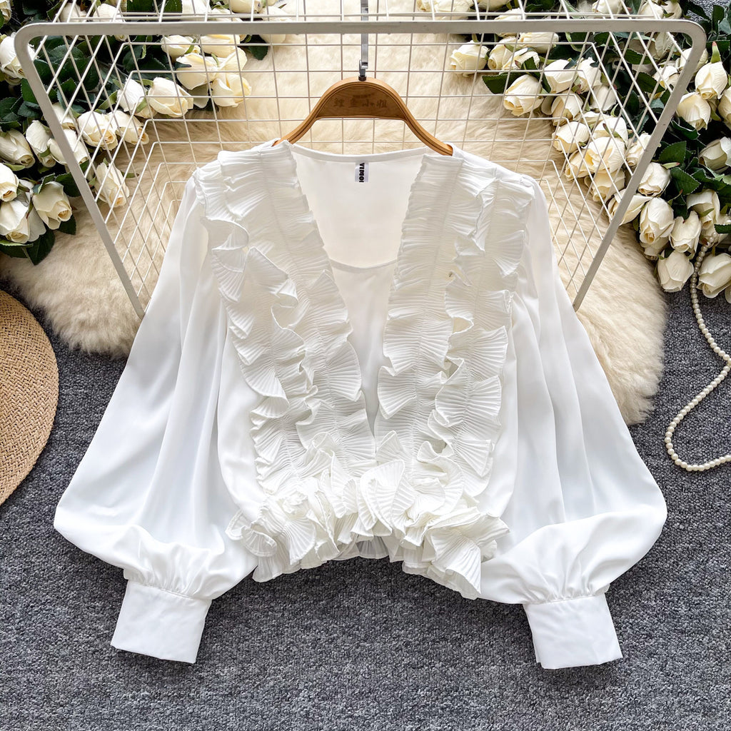 Socialite Court-Style Top avec les manches et l'ourlet volant