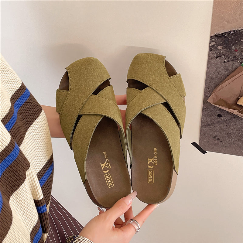 Platform Woven Closed Toe Mules Women Summer Outdoor Wear Hollow Breathable Slip on Slide
