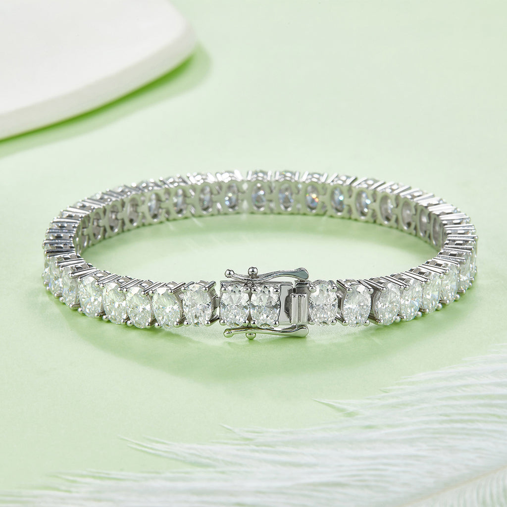 S925 Argent Sterling 6x4mm Oval Cut Moissanite Bracelet de tennis D Couleur VVS1 16-18-20cm GRA