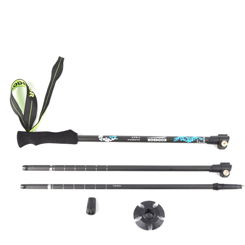 Barre de trekking pliante à trois sections télescopiques en fibre de carbone