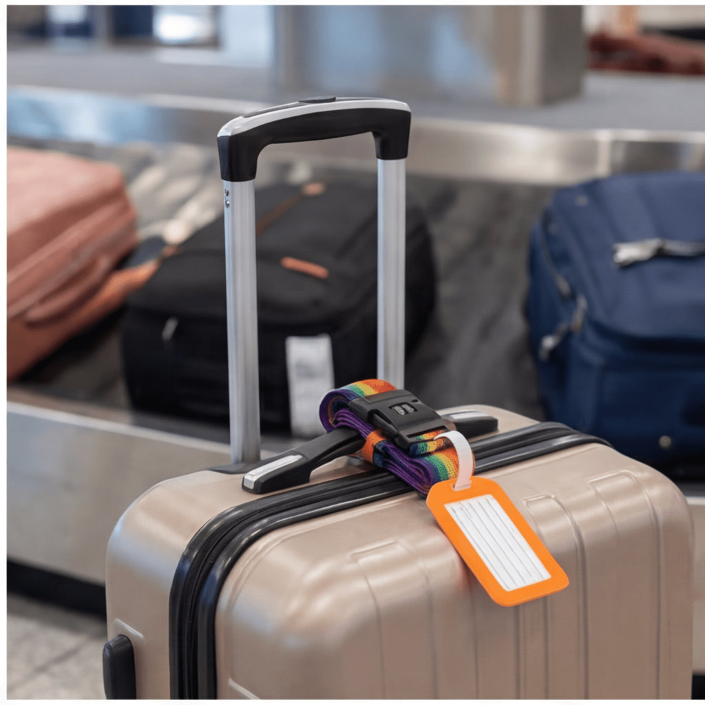 Set de 2 Straps de bagages colorés avec serrure TSA + 2 étiquettes de bagages orange pour les sacs de voyage—Partie