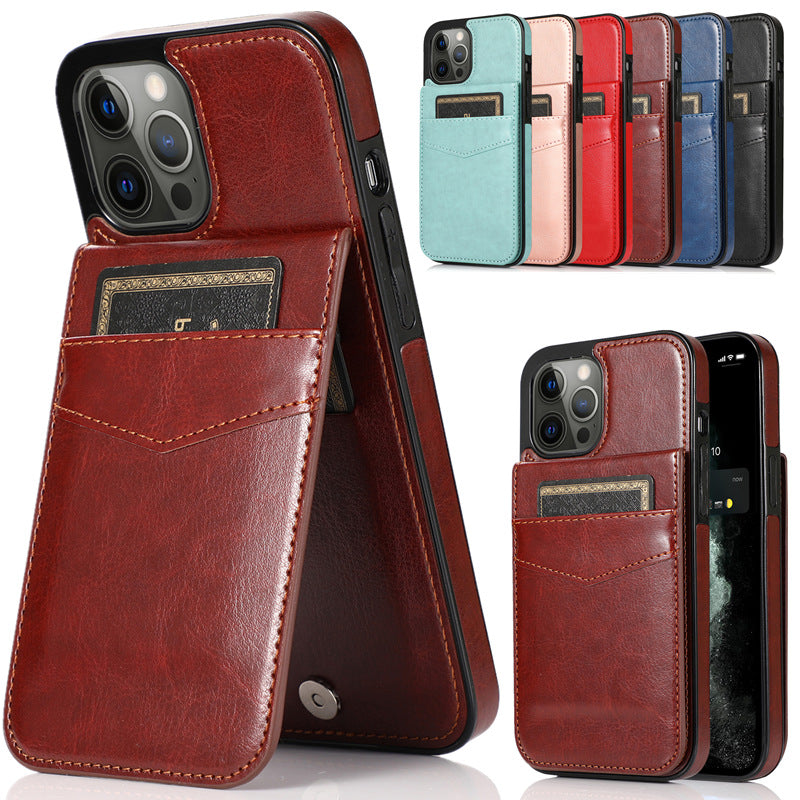 Minimalist Solid-Color Leather Card-Slot Phone Case
