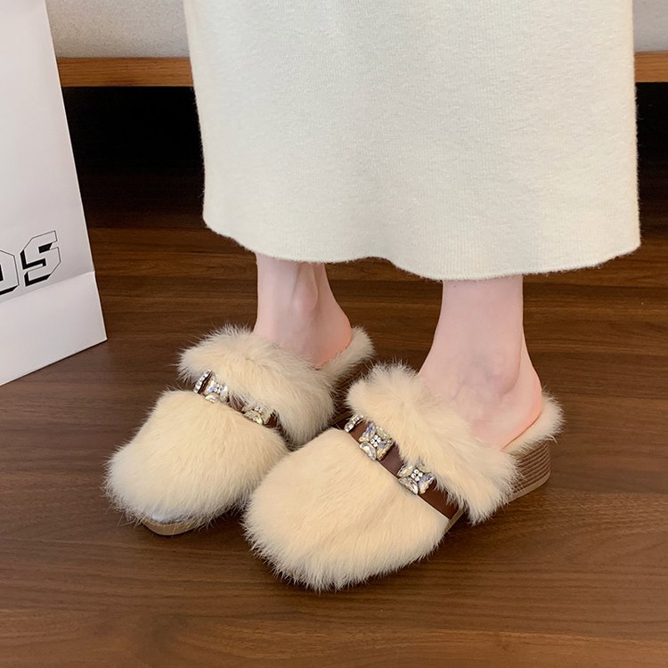 Plateforme Femmes Strass Luxury Furry Slippers