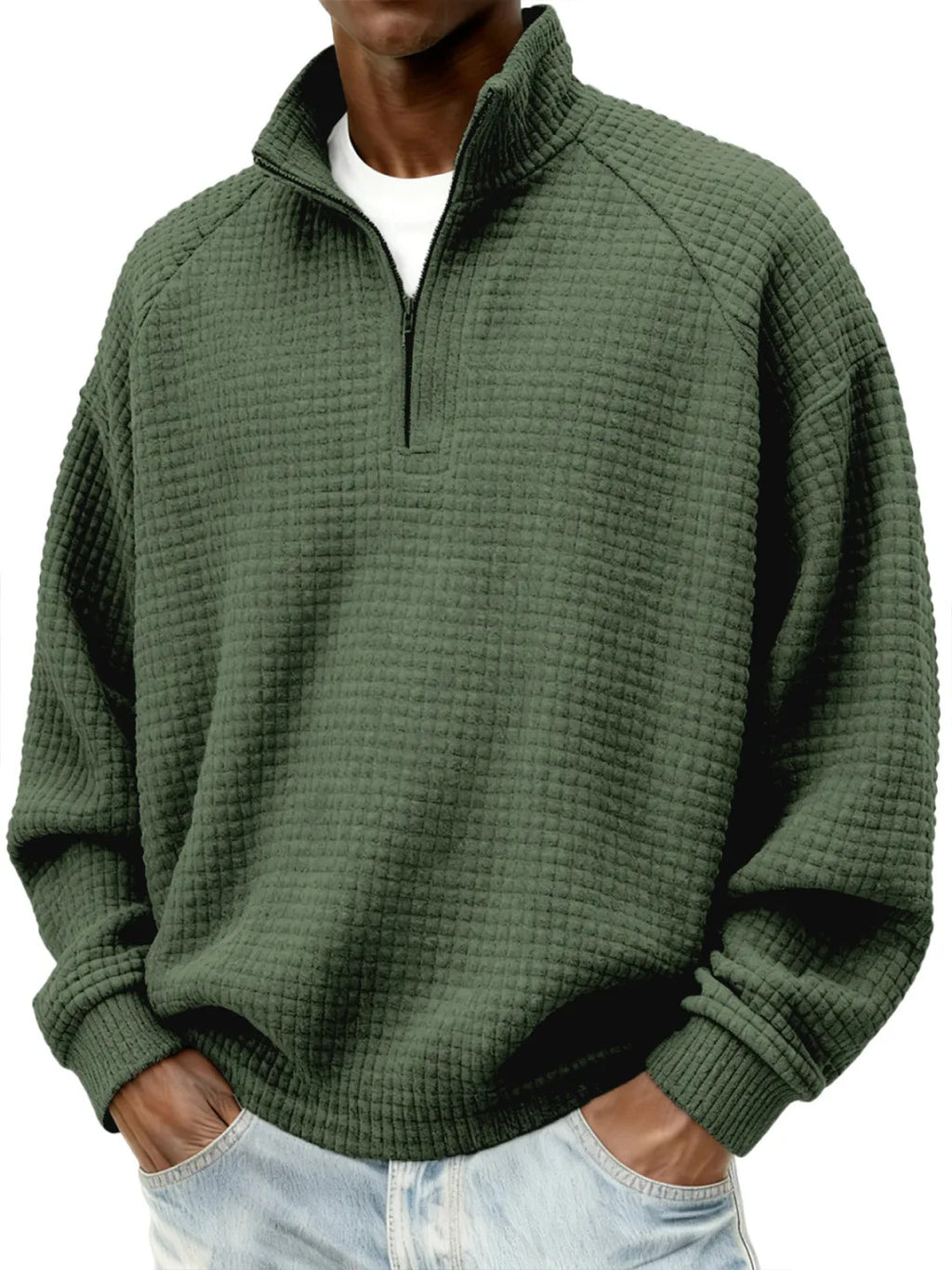 Rétro zippé petit chèque Casual Stand-collar Hommes manches longues