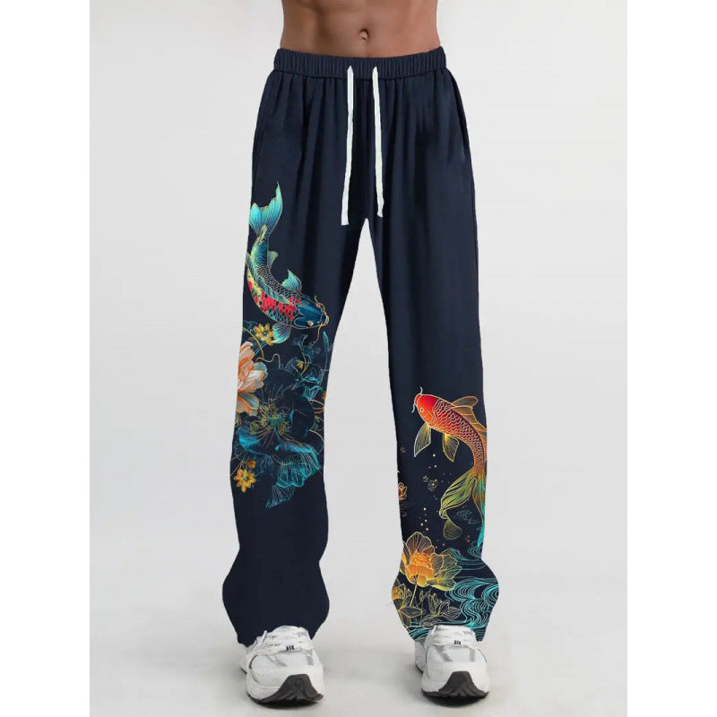 Pantalon casual homme avec imprimé de flamme bleue