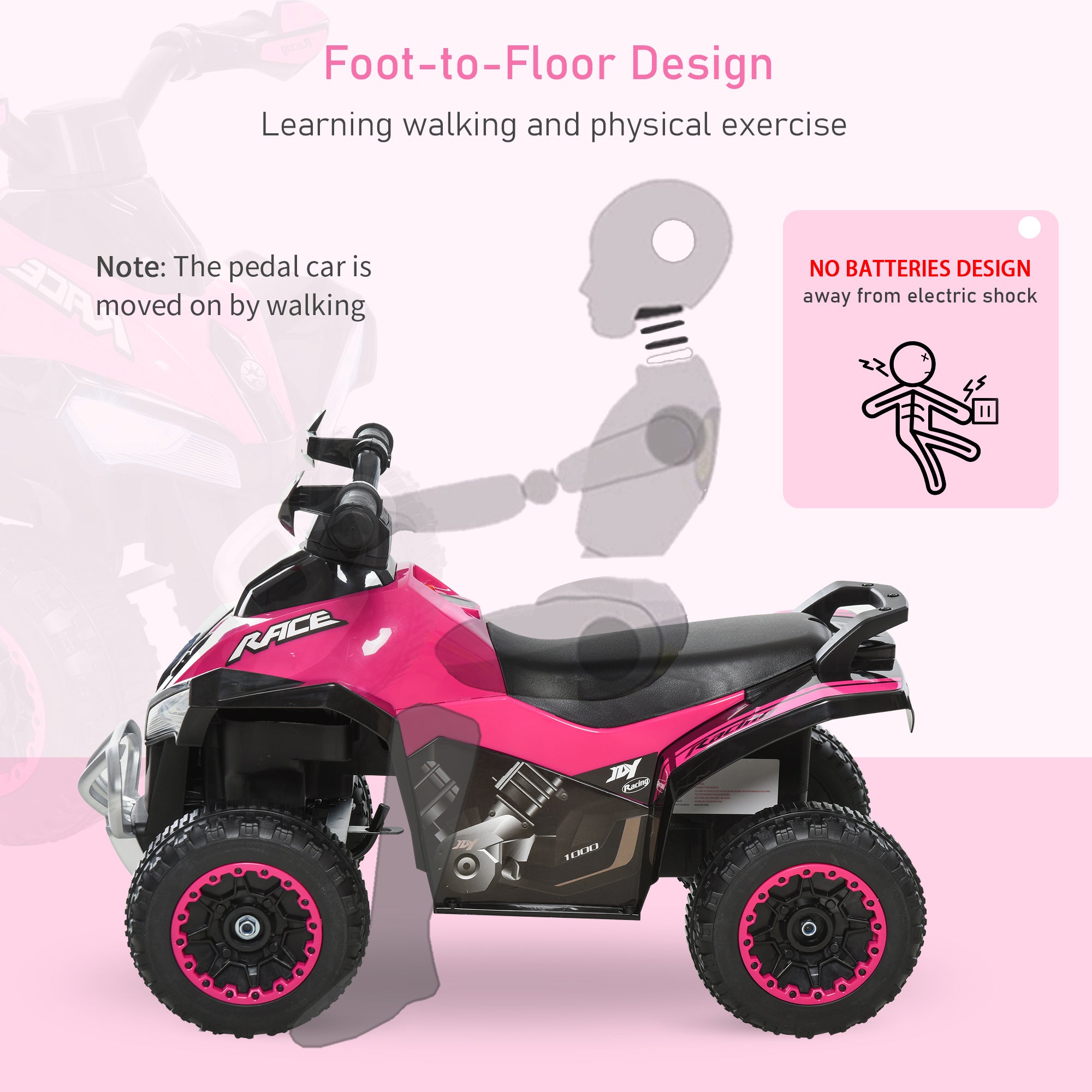 Petit-déjeuner Push Car Foot-to-Floor 4 Wheels Music Light pour les enfants 18-36 mois