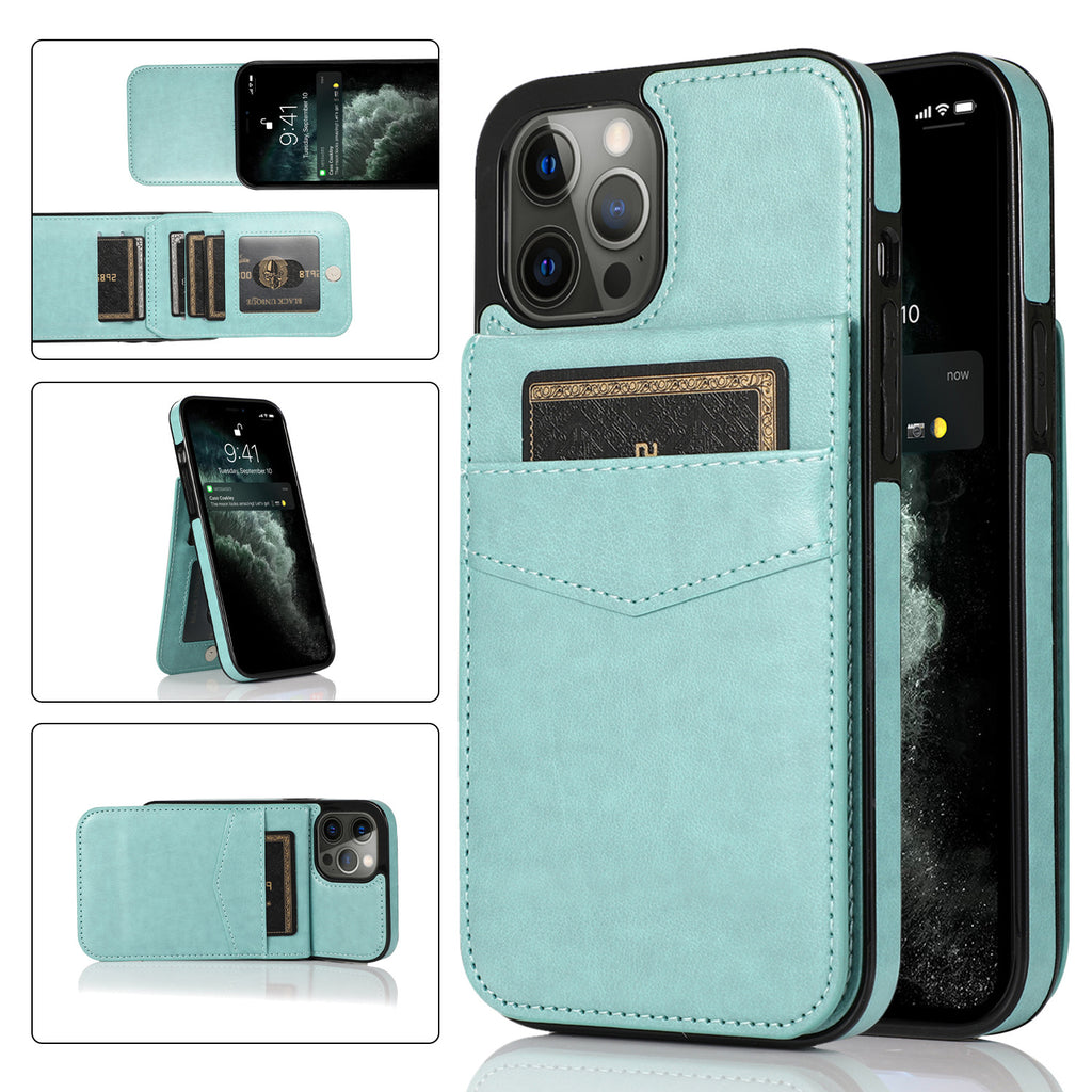 Minimalist Solid-Color Leather Card-Slot Phone Case