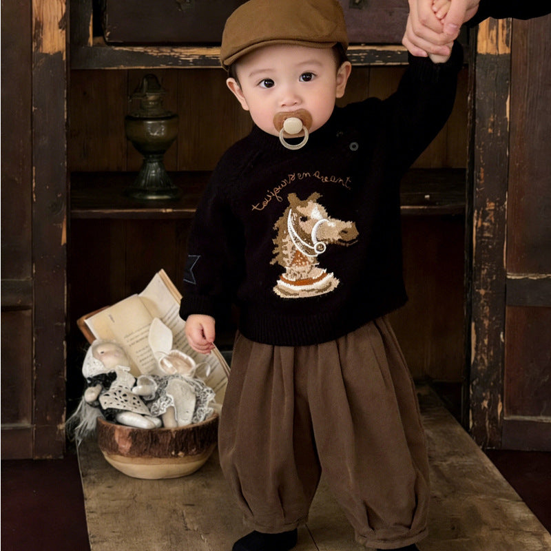 Cavalier Cartoon Année Chandail tricoté Vêtements pour enfants Chandail