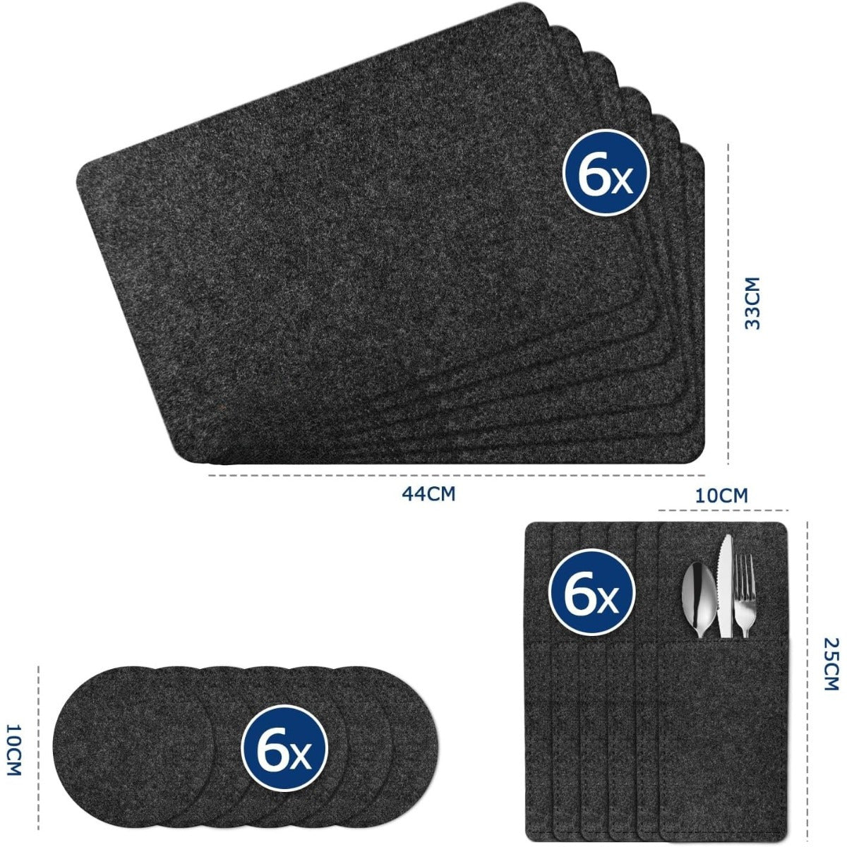 3-in-1 Felt Meal Set – 6 Heat-Resistant Placemats (44 X 31 cm)