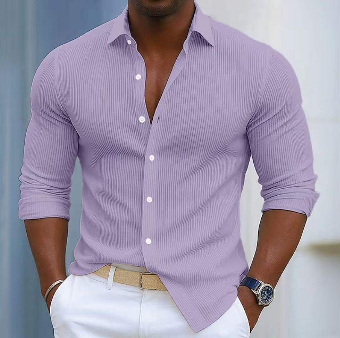 Chemise casual à manches longues en couleur unie avec un collier de lapel