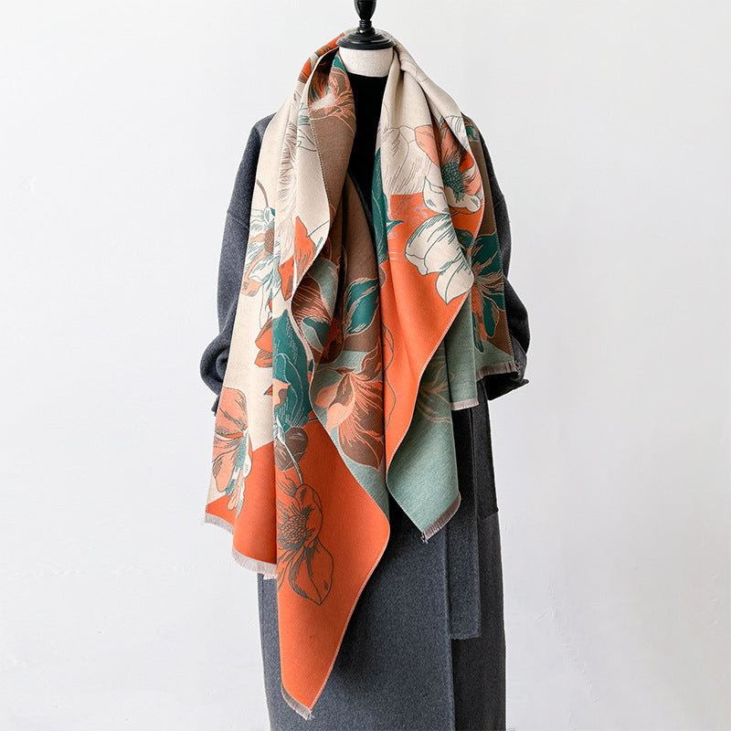 Paysage de style chinois et écharpe au look cachemire floral