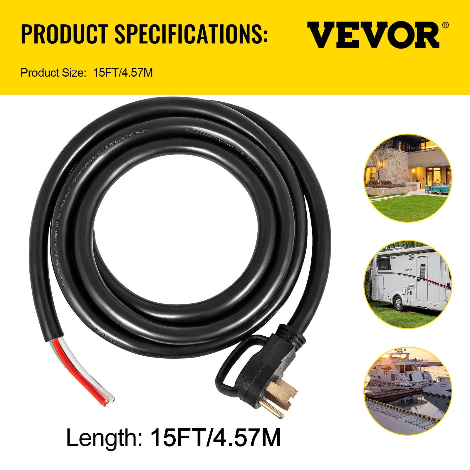 Rallonge de générateur VEVOR 15Ft 50 Amp Cord 4 fil 6 Gauge STW Cord 125V 250V Gen